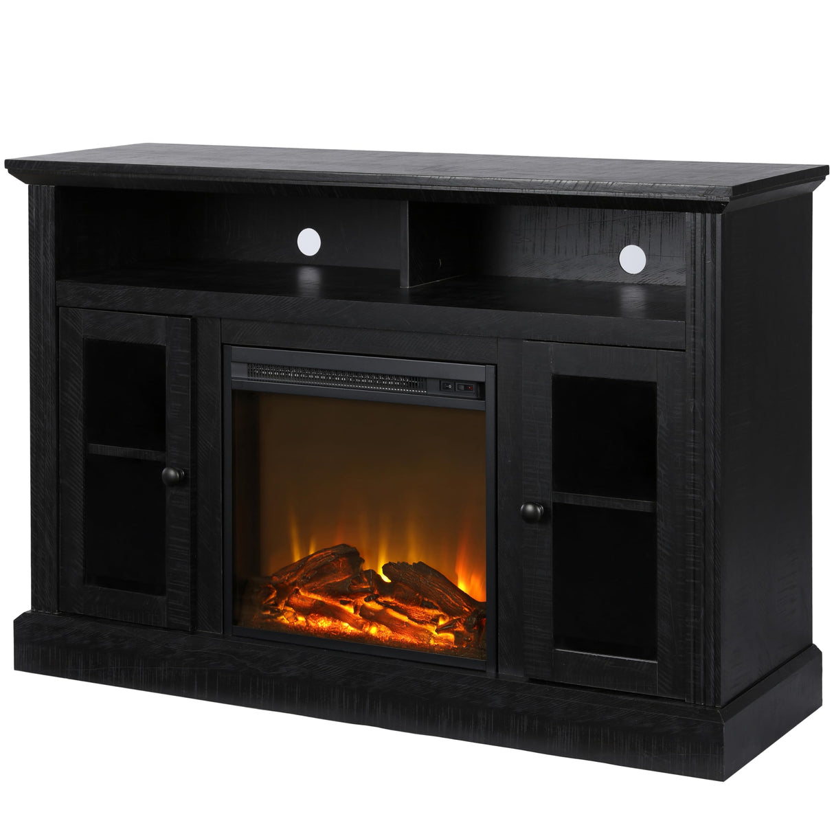 Ameriwood Home Chicago Fireplace TV Stand for TVs up to 50 Inch, Replaceable Electric Fireplace Insert Heater, Realistic Log and Flame Effect, For Living Room or Bedroom, Black Oak Ameriwood Home