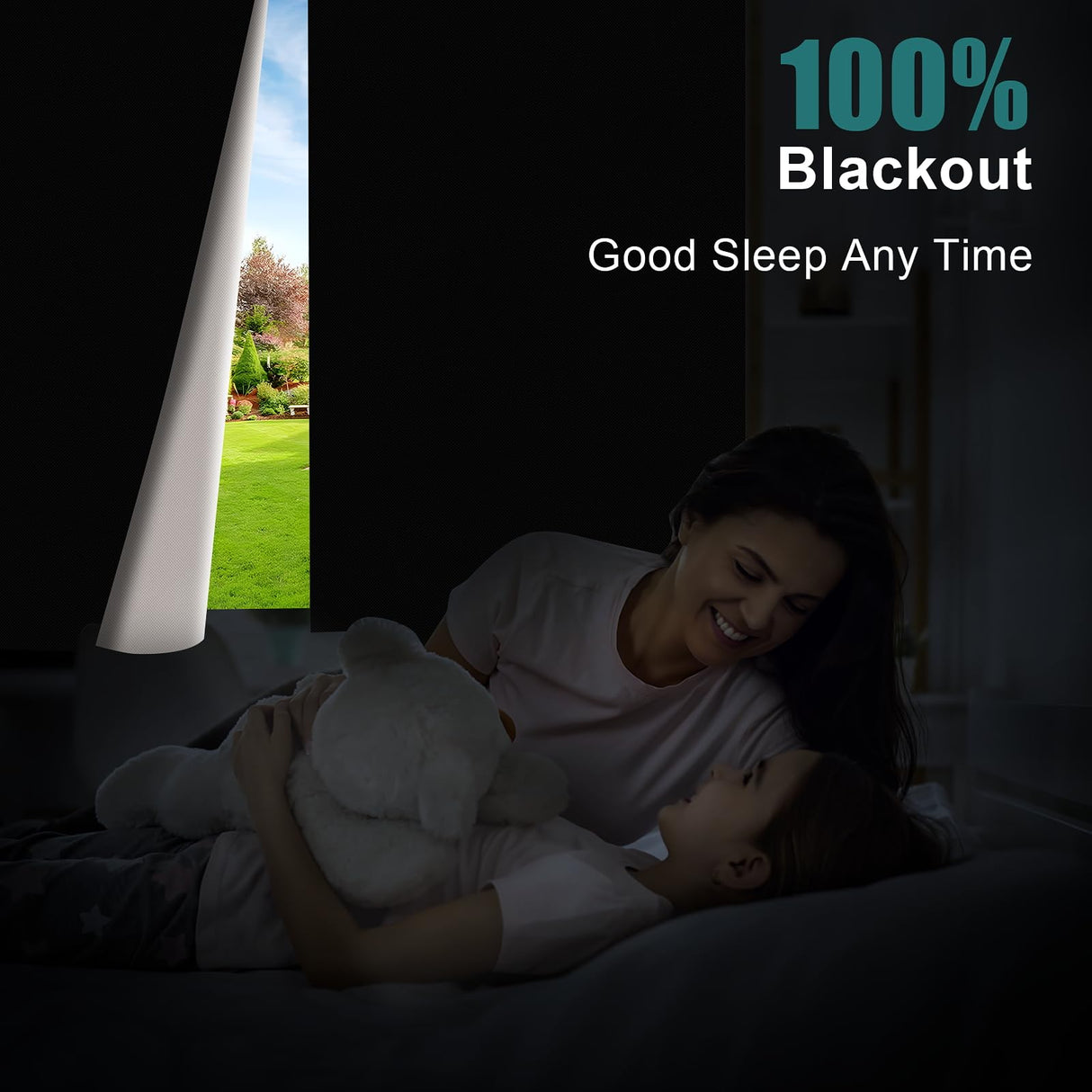 AUYAARS 100% Blackout Curtains 118"x57" Portable No Drill Window Shades for Bedroom, Nursery, RV, Dorm Room, Travel, Temporary Blackout Blinds with Stickers & Tabs, DIY Window Cover (Black) AUYAARS