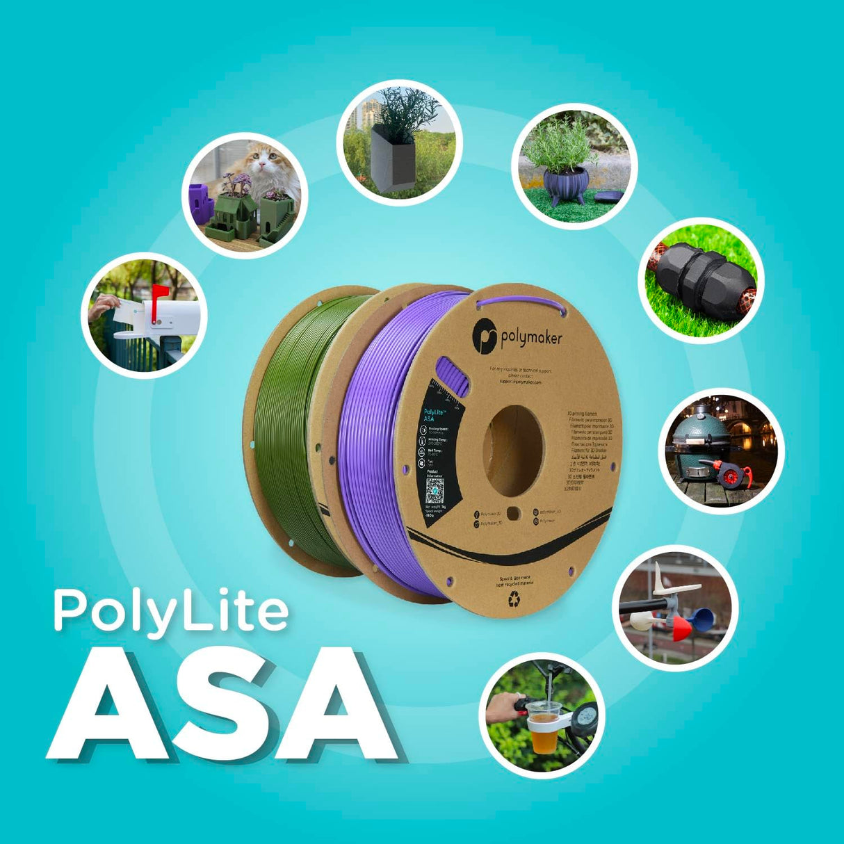 Polymaker ASA Filament 1.75mm Pop Green, 1kg ASA 3D Printing Filament, Heat & Weather Resistant - ASA 3D Printer Filament Perfect for Printing Outdoor Functional Parts POLYMAKER