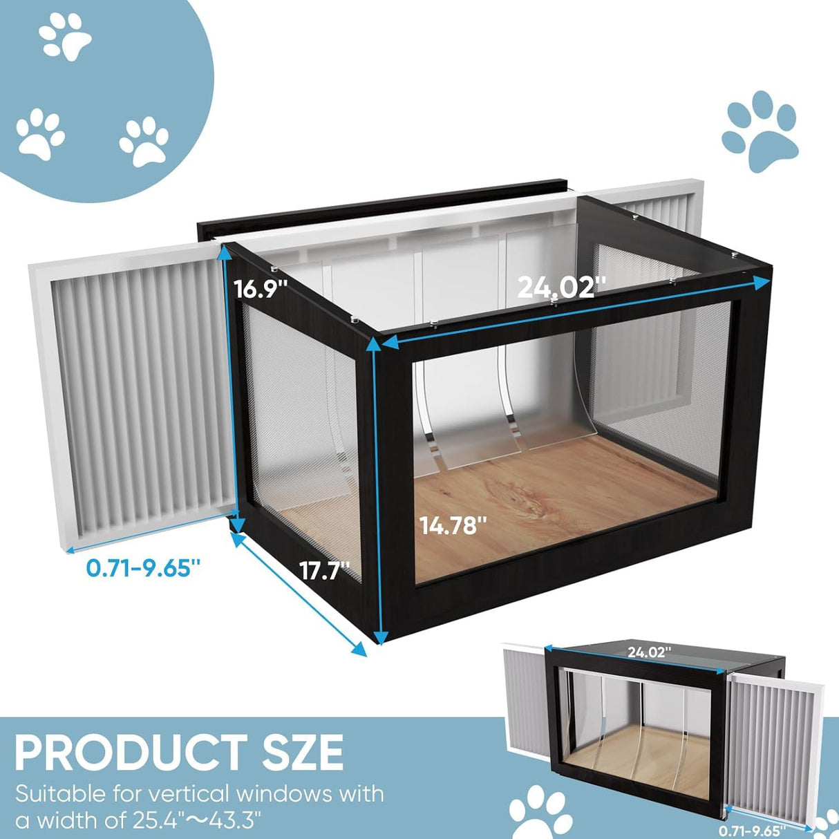 FunXplore Cat Window Box Catio Outdoor Cat Enclosure Cat Window Perch with Side Bug-Proof Wire Grid Fits Double Hung Frames 25.4" to 43.3" Wide, Sunbathing Napping Overlooking FunXplore