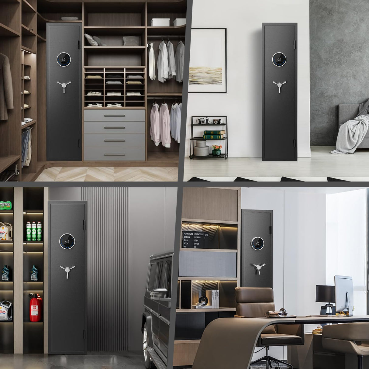 5-6 Rifle Gun Safe, Biometric Gun Safe, 57" Long Gun Safe for Rifles and Pistols, Quick Access Gun Cabinet for Rifles and Shotguns with Backlit Touch Keypad, Dual Alarm System, 3 Gun Racks Luzfuego