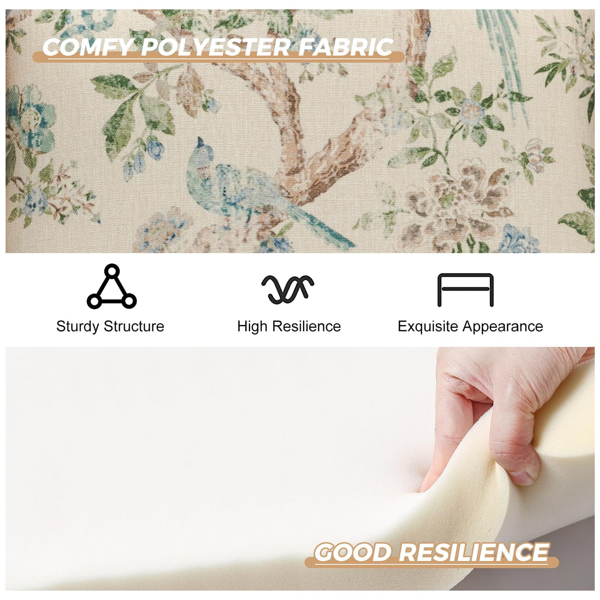 HULALA HOME Wingback Accent Chair with Floral Pattern Design, Traditional Fabric Armchair with Nailhead Trim and Retro Wooden Legs, Bird HULALA HOME