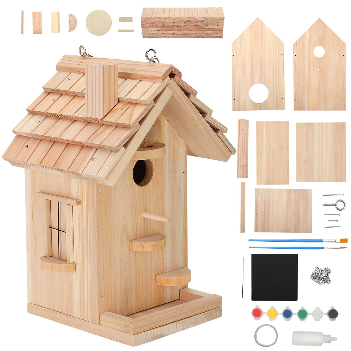 DIY Bird House Kits for Adults & Kids, Build Your Own Birdhouse Kit with Premium Cedar Logs, Birdhouse Kits for Adults to Build and Paint Pontuss