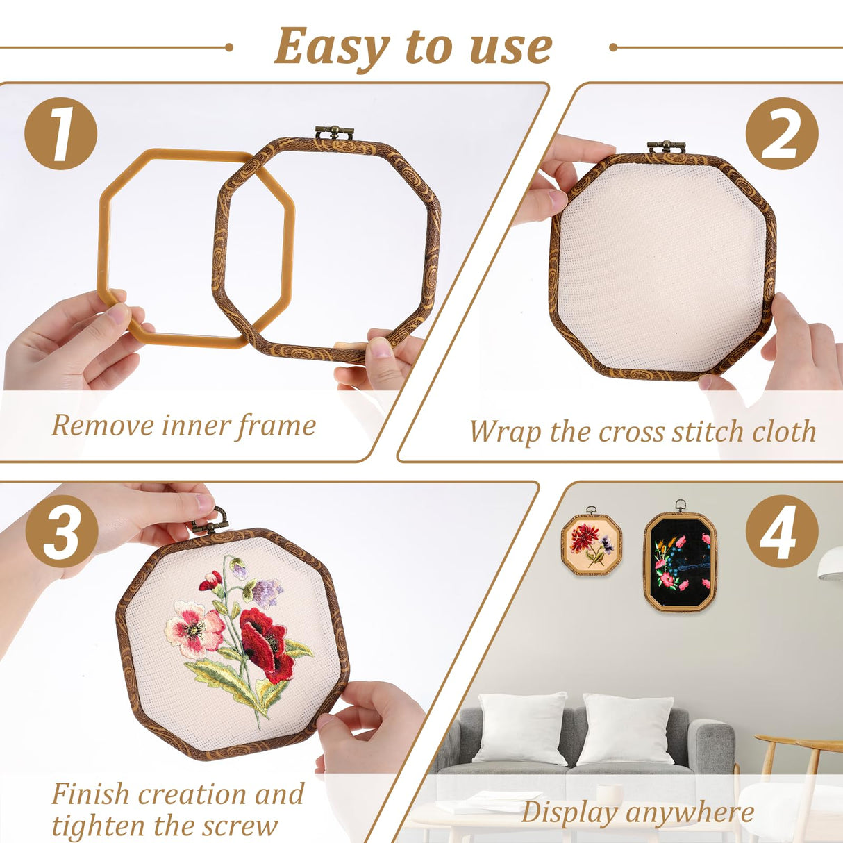 9 Pcs Large Embroidery Hoop Frame Imitated Wood Display Frame Wooden Embroidery Hoops Cross Stitch Hoop Ring for Art Craft DIY Sewing and Hanging Ornaments Circle Oval Octagonal SynHHergyx