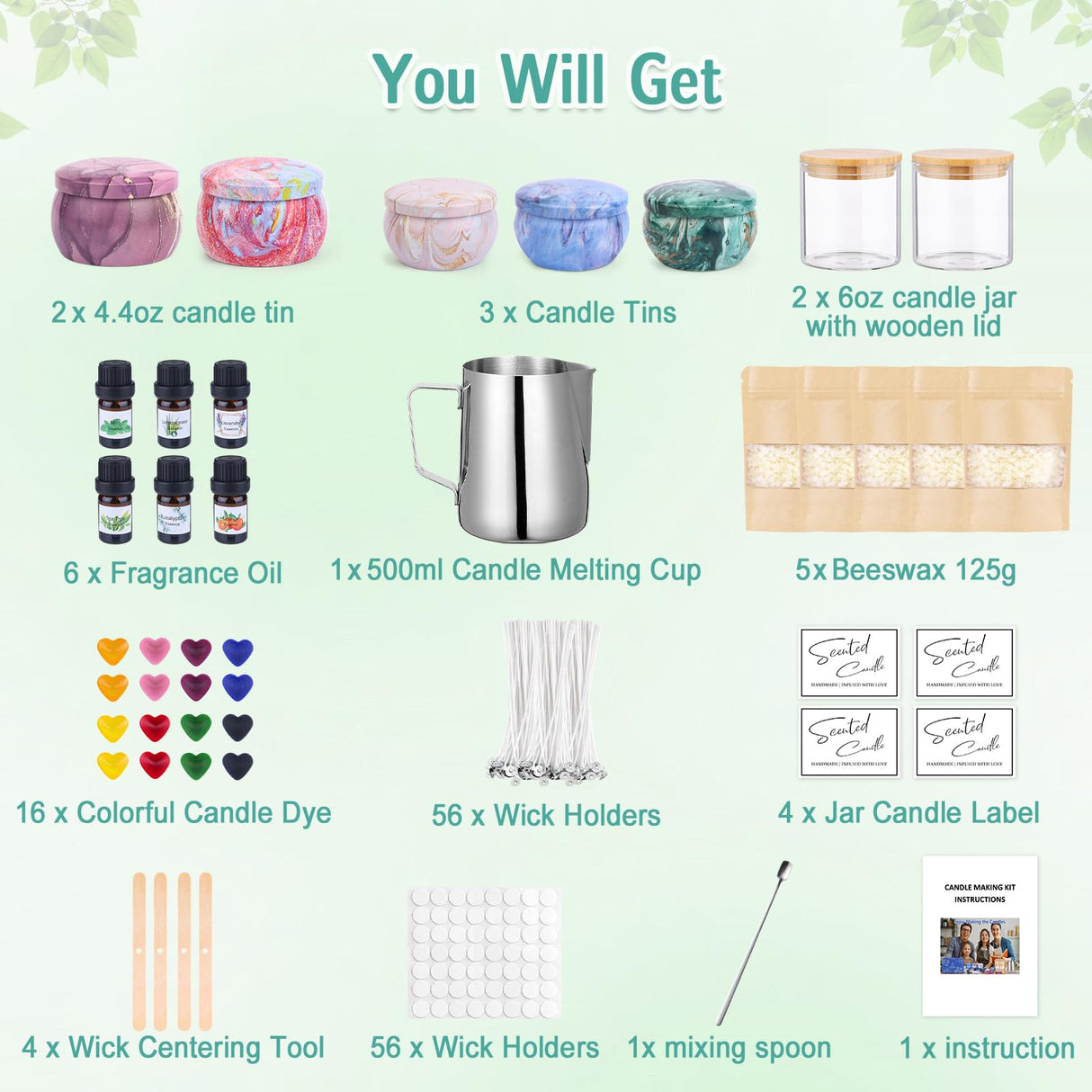 Candle Making Kit for Adults,Candle Making Supplies with Beewax, Fragrance Oil, Beeswax Dye Blocks, Melting Pot etc DIY Candle Craft Tools for Women Friend Family OFUN