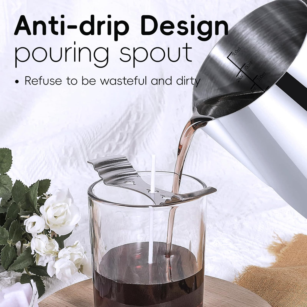 CasaCulina Candle Making Pouring Pot with Stirring Spoon, 32oz Stainless Steel Wax Melting Pot with Heat-Resistant Handle, Double Boiler Candle Making Pitcher with Dripless Pouring Spout Design CasaCulina