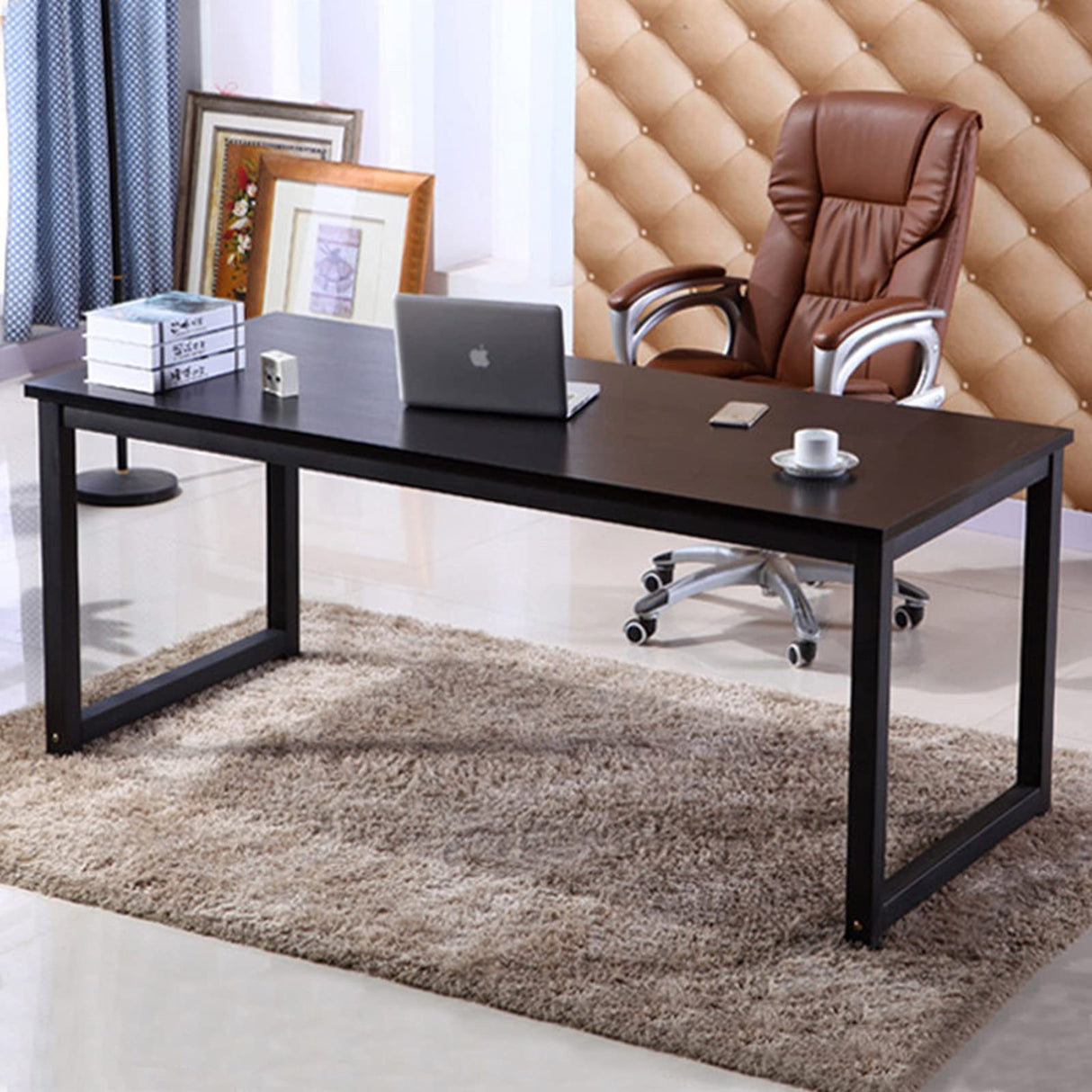 NSdirectModern Computer Desk 63 inch Large Office Desk Writing Study Table for Home Office Desk Workstation Wide Metal Sturdy Frame Thicker Steel Legs, Black. NSdirect
