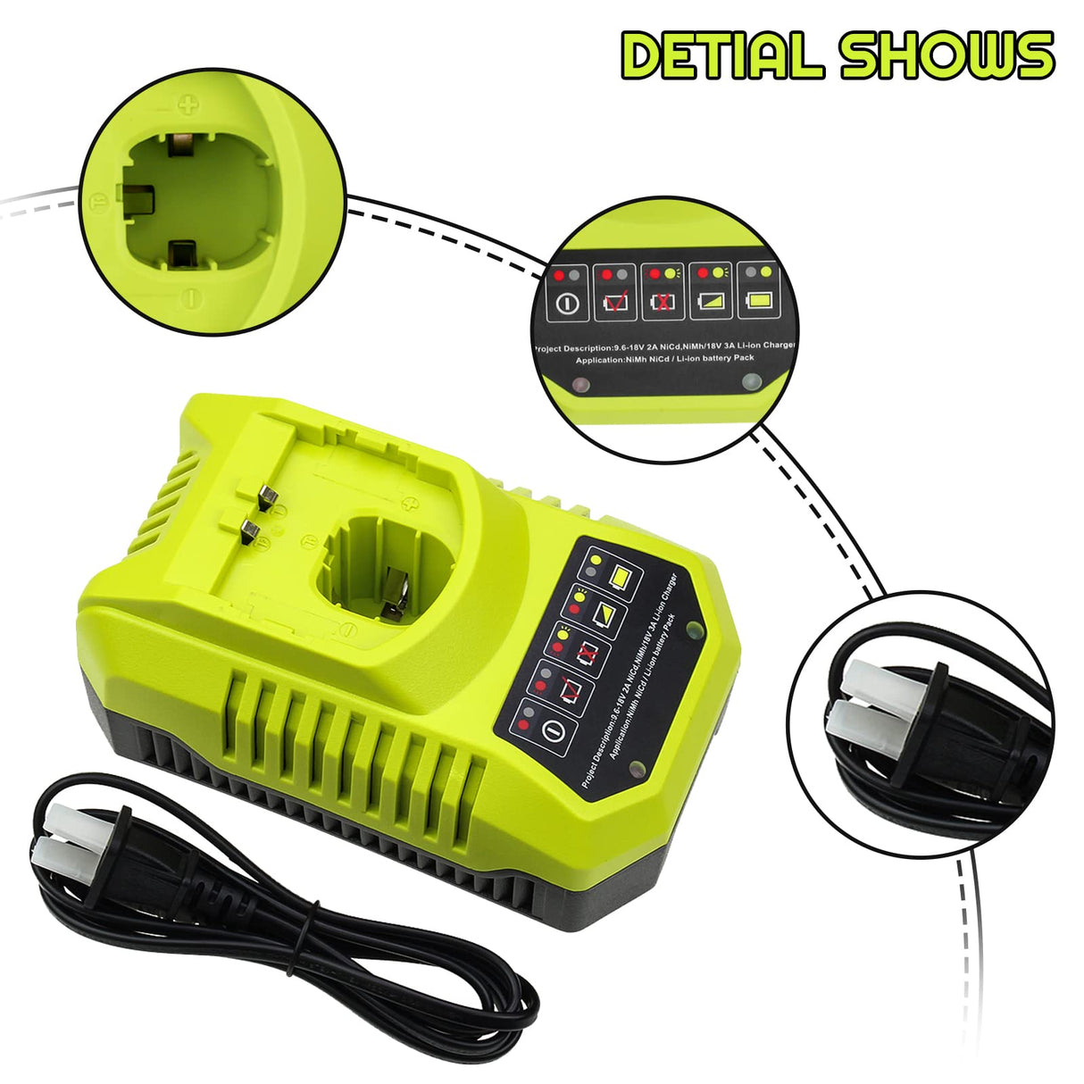 2-Pack 3.0Ah Replacement Battery and Charger Compatible with Ryobi 18V Lithium Battery P102 P103 P104 P105 P107 P109 P108 P190 P122 Boetpcr