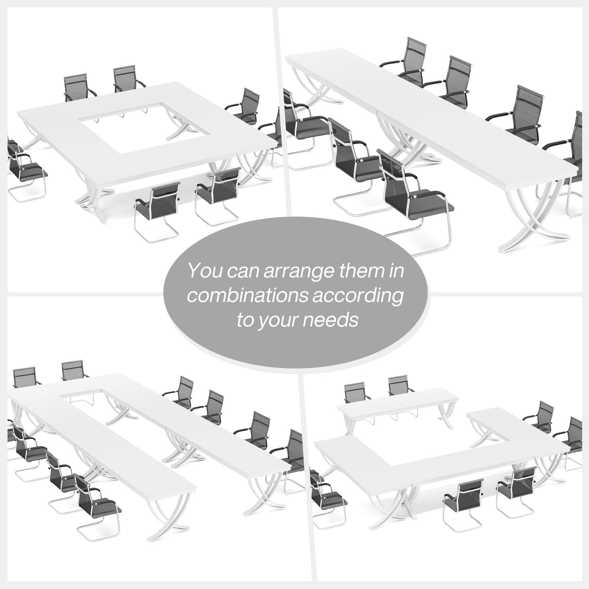 Tribesigns 13FT Conference Table for 12-16 People, 157 inch Long Rectangular Seminar Table with Strong Metal Frame, Business Furniture Boardroom Desk for Office Meeting Conference Room (4PCS, White) Tribesigns