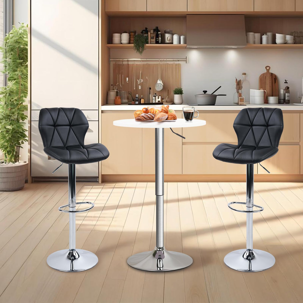 CLATINA Round Bar Pub Tables Set of 2, 360° Swivel High Top Cocktail Table with Metal Base, 26"-36" Height Adjustable Bistro Table for Home Kitchen Party Drink Restaurant Wedding Cafe Reception, White CLATINA