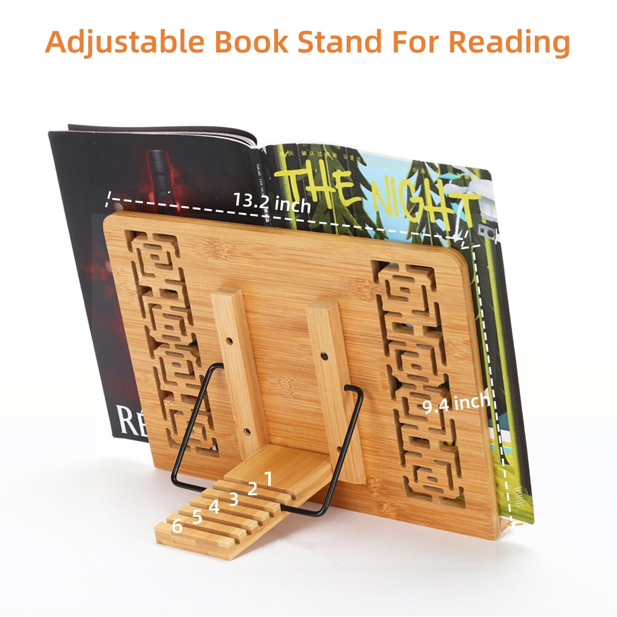 MEGREZ Book Stand for Reading (13.2 x 9.4 inch) Bamboo Cookbook Stand Holder for Kitchen, Adjustable Book Holder Stand for Tablet/Textbook Holder/Hollow Bookrest Stand, Butterflies MEGREZ