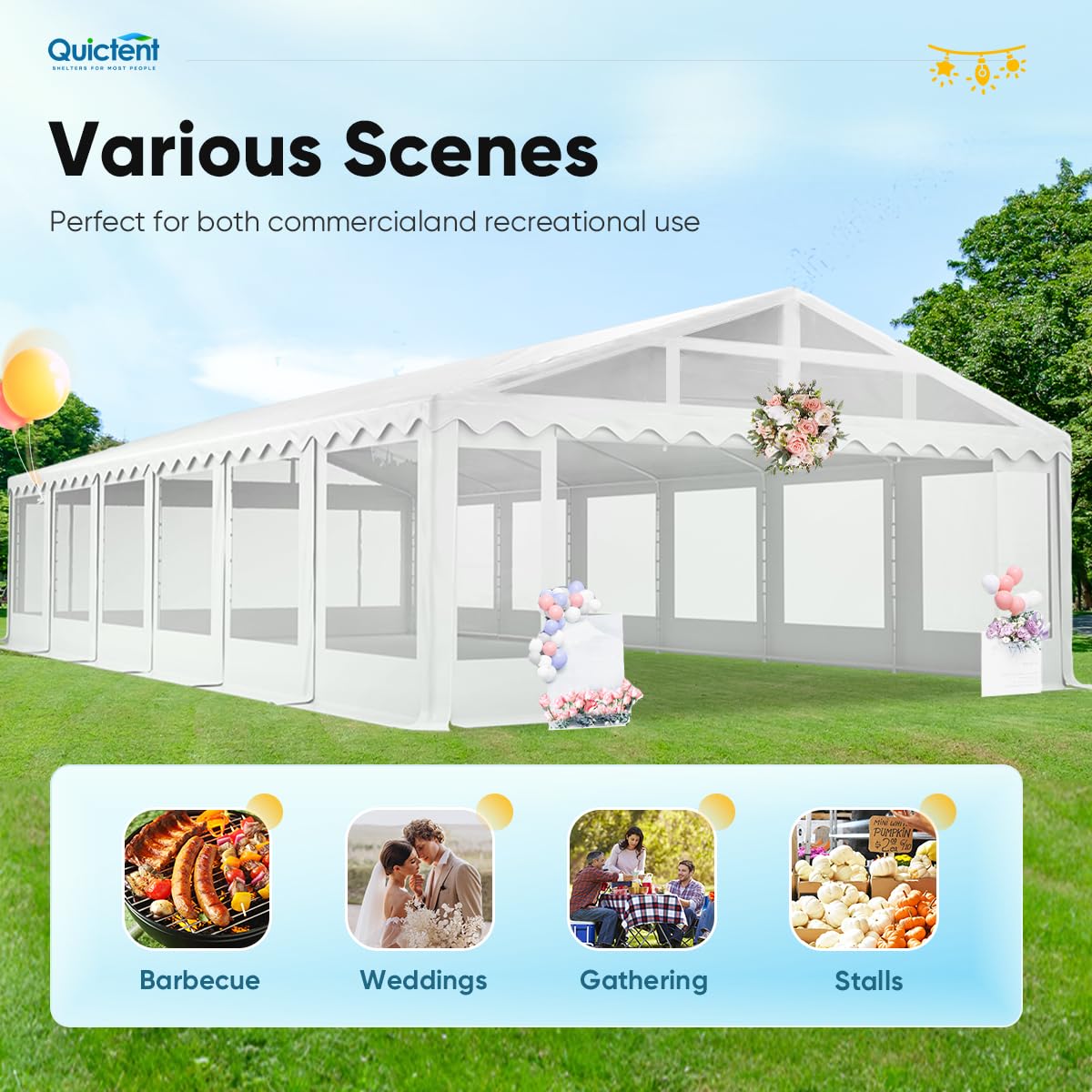 Quictent 20x40ft Clear Side Party Tent Heavy Duty Upgraded Galvanized Outdoor Wedding PVC Canopy Gazebo Vinly Event Shelters with Removable Transparent Sidewalls for Commercial & Residential Use Quictent