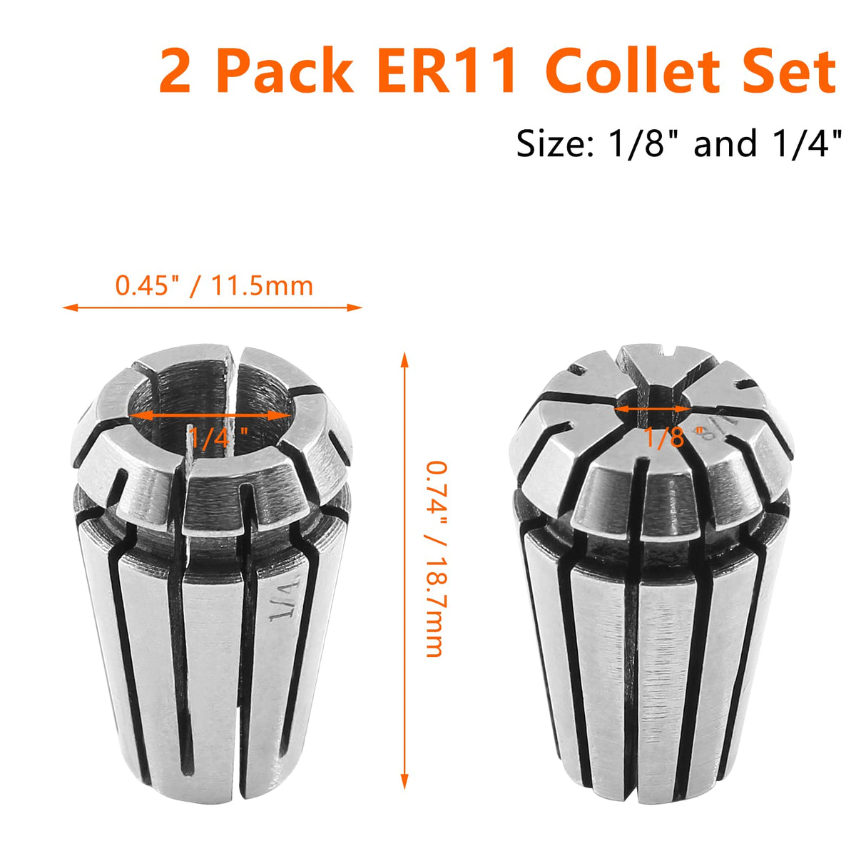 Qjaiune 2 Pack ER11 Collet Set, 1/8 Inch and 1/4 Inch Spring Collet, High Precision ER11 Collet Chuck for CNC Engraving Machine and Milling Lathe Tool Qjaiune