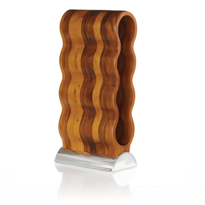 Nambe Curvo Wine Rack | Wooden Wine Rack for Countertop | Wine Bottle Stand for Home Décor | Made of Acacia Wood and Silver Alloy | Designed by Steve Cozzolino