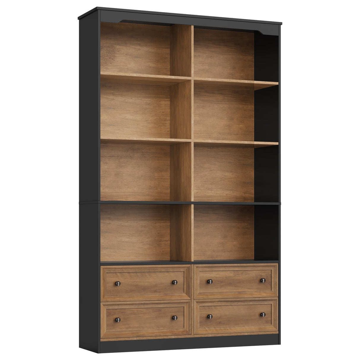 FINETONES 71" Tall Bookshelf with 4 Drawers, 6-Tier Double Wide Bookshelves and Bookcases with Storage, Tall Bookshelf Large Standing Book Cabinet for Home Office, Brown/Black FINETONES