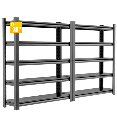 2 Sets Metal Garage Shelving Unit,78"H Heavy Duty 5-Tier Adjustable Storage Rack,18"D x 48"W x 78"H Steel Shelving,3000 lbs Industrial Shelves for Heavy Tools and Equipment,Ideal for Garage, Basement
