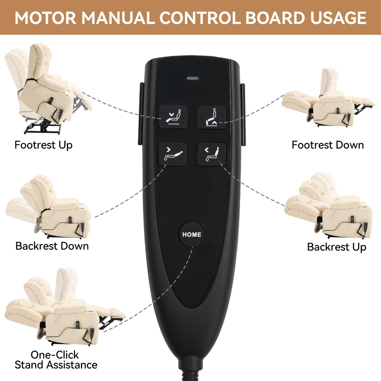 EZZUP Electric Lay Flat Recliner Chair with Vibration Massage Heat for Elderly People, Power Lift Chair with Dual Motor Cup Holders, Faux Leather Beige EZZUP