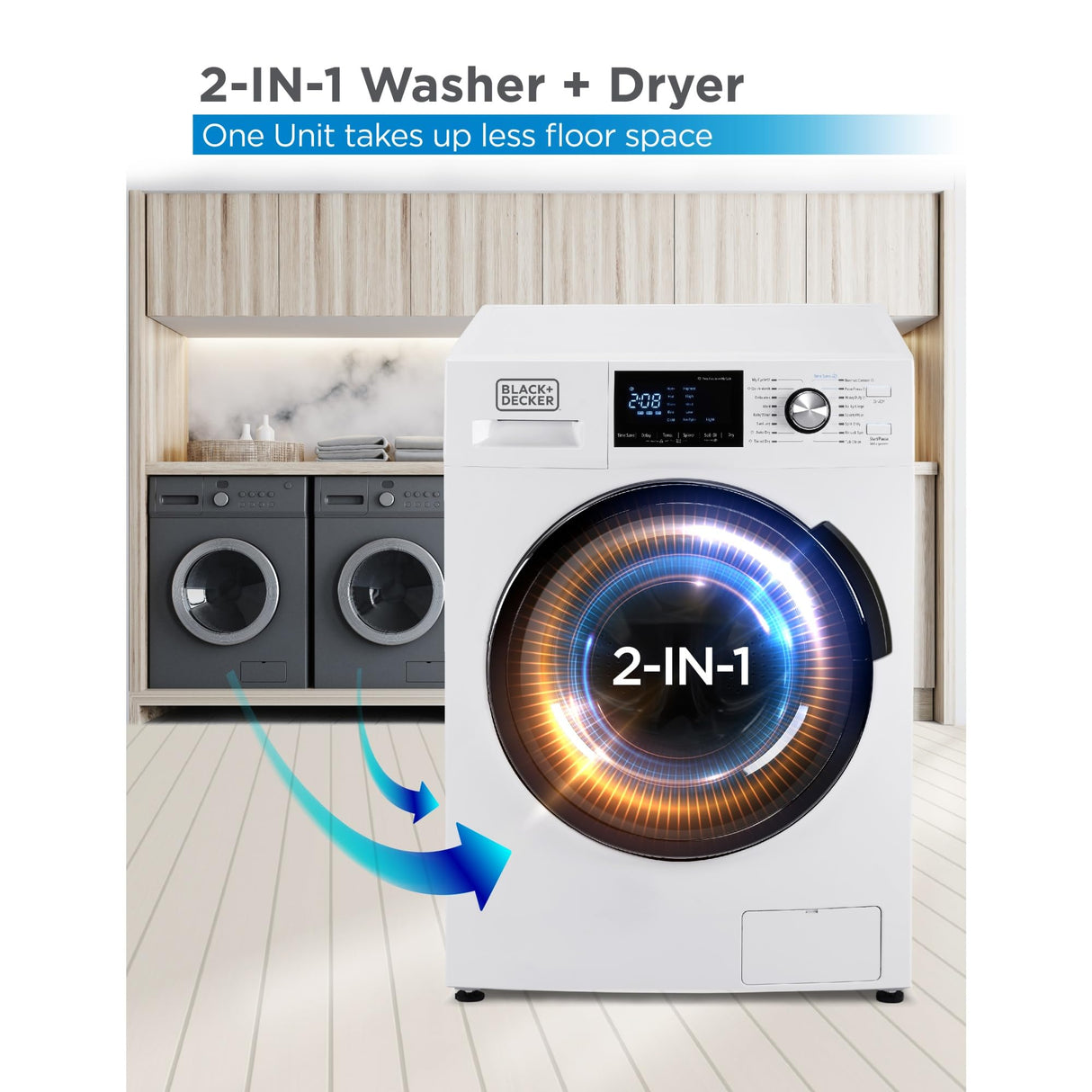 BLACK+DECKER Washer and Dryer Combo, 2.7 Cu. Ft. All In One Washer and Dryer with LED Display & 16 Cycles BLACK+DECKER