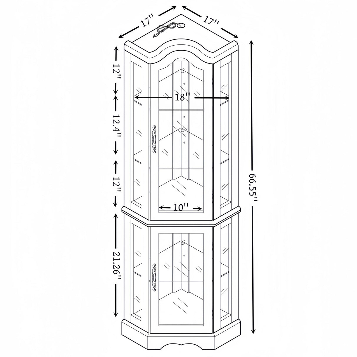 XZTUAJ 66" H Lighted Corner Curio Cabinet, 5 Tier Glass Display Cabinet with Adjustable Shelves and Mirror Back Panel, Corner Curio Storage Rack Wood Display Case for Living Room & Kitchen (Oak) XZTUAJ