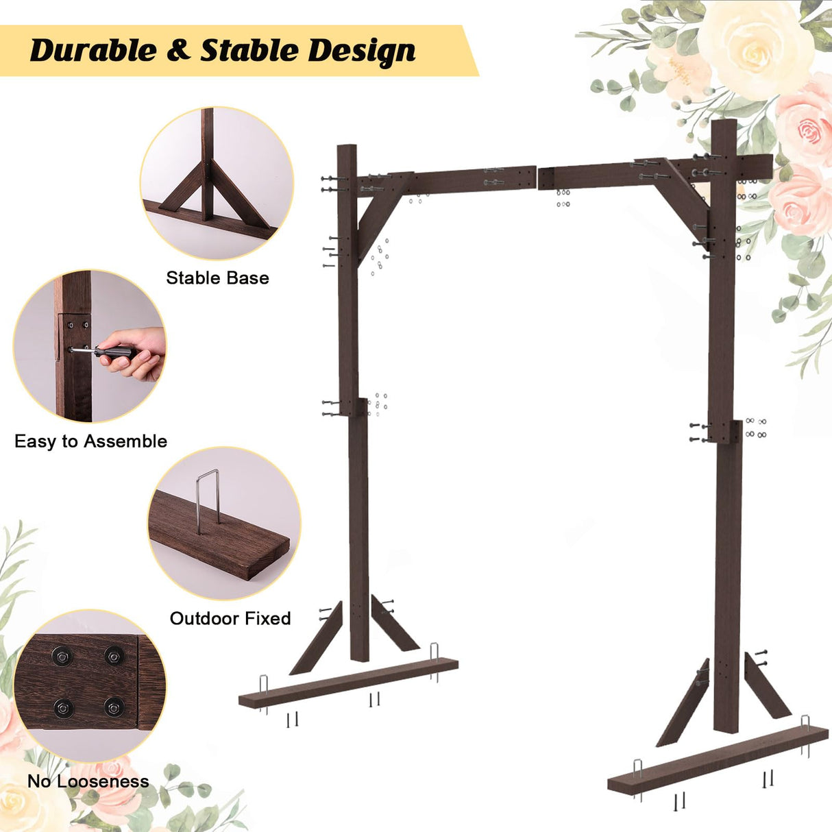 HeyMate Wedding Arch -7.48FT Square Wooden Wedding Arch for Ceremony, Wooden Arbor Backdrop Stand for Proposal Wedding Party Scene, Birthday Party, Bridal Shower, Garden, Outdoor, Rustic Decorations HeyMate