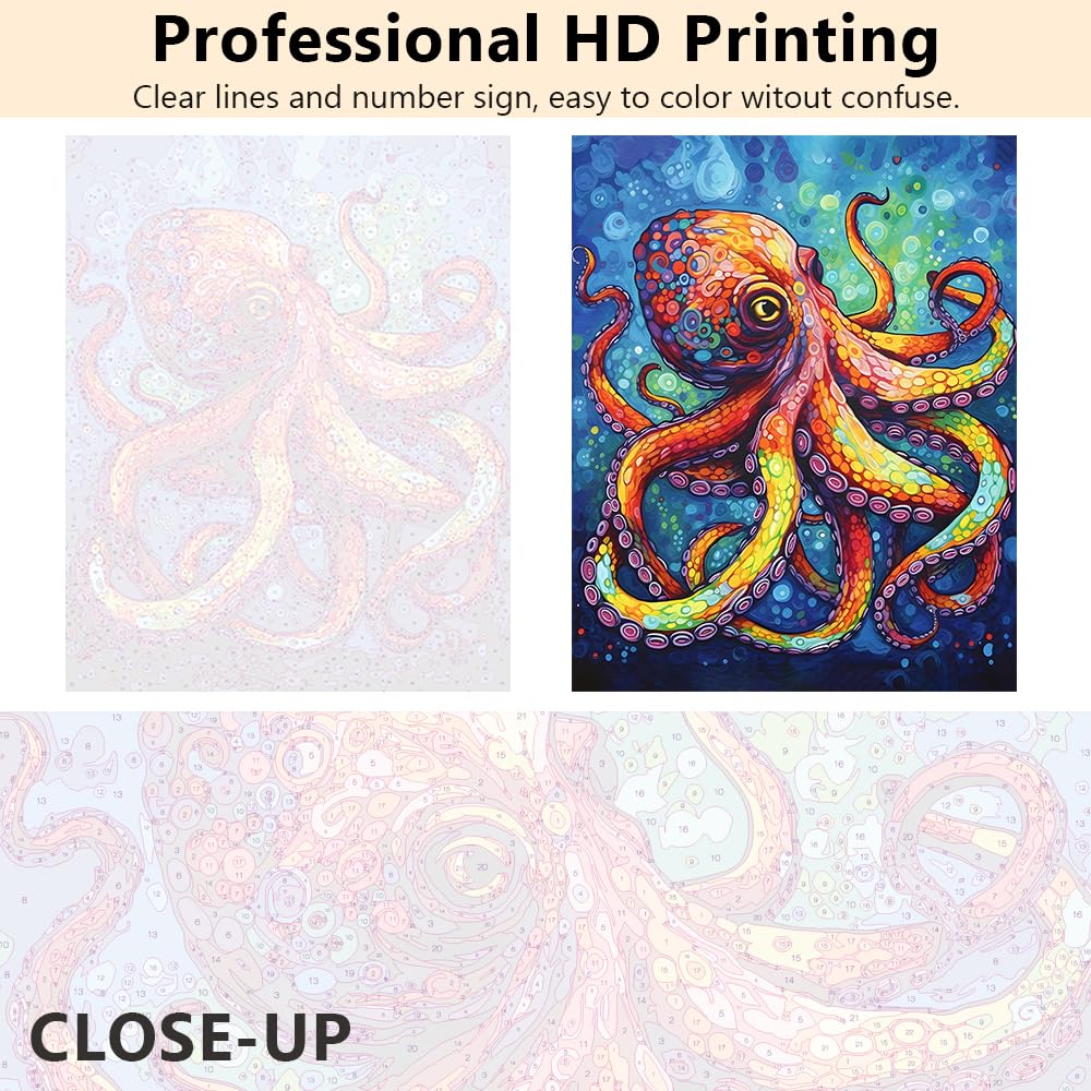 TISHIRON DIY Paint by Number Colorful Octopus, Paint by Numbers for Adults, Abstract Adult Paint by Numbers, Kids on Canvas Wall Art, Paint by Numbers for Adults Beginner, 16x20 inch TISHIRON