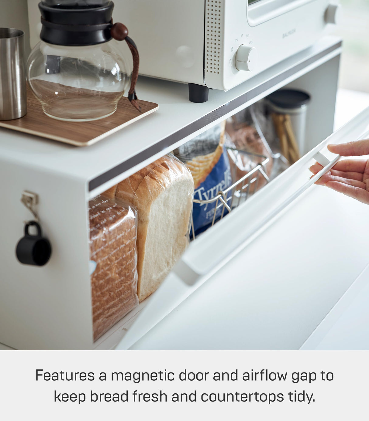 Yamazaki Home Tower Wide Bread Box Keeper Holder Container, Metal Bread Holder Saver, Large Counter Storage - Steel YAMAZAKI