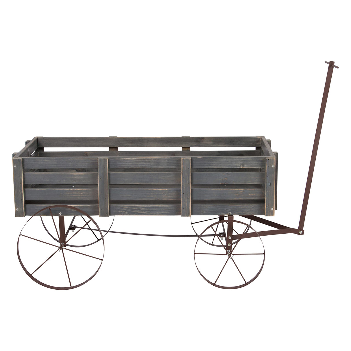 Shine Company Decorative Buckboard Wagon Garden Planter, Wooden Wagon Yard Décor for Outdoor Plants, Gray Shine Company
