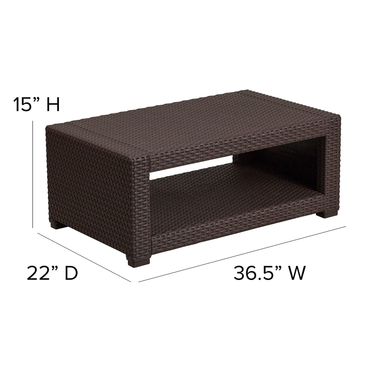 Flash Furniture Seneca Indoor/Outdoor Chocolate Brown Faux Rattan Coffee Table with Open Storage Flash Furniture