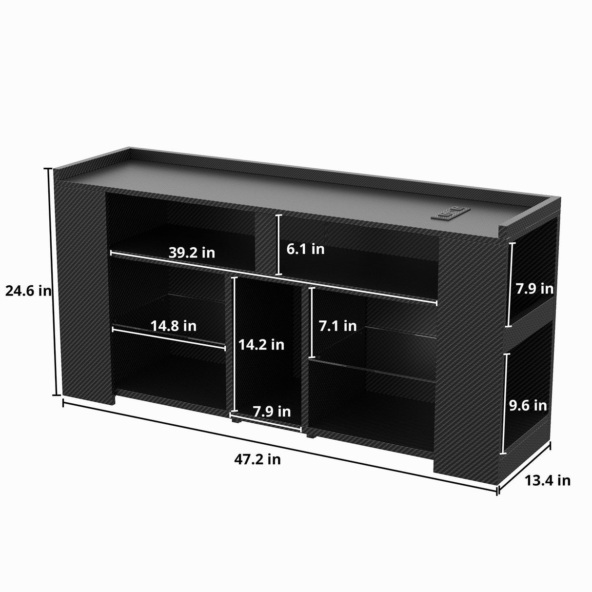 IRONCK Entertainment Center with Storage, 47 Inch Tall TV Stand W/Power Outlet, LED Gaming TV Cabinet for PS4, Black TV Stand with Carbon Fiber IRONCK