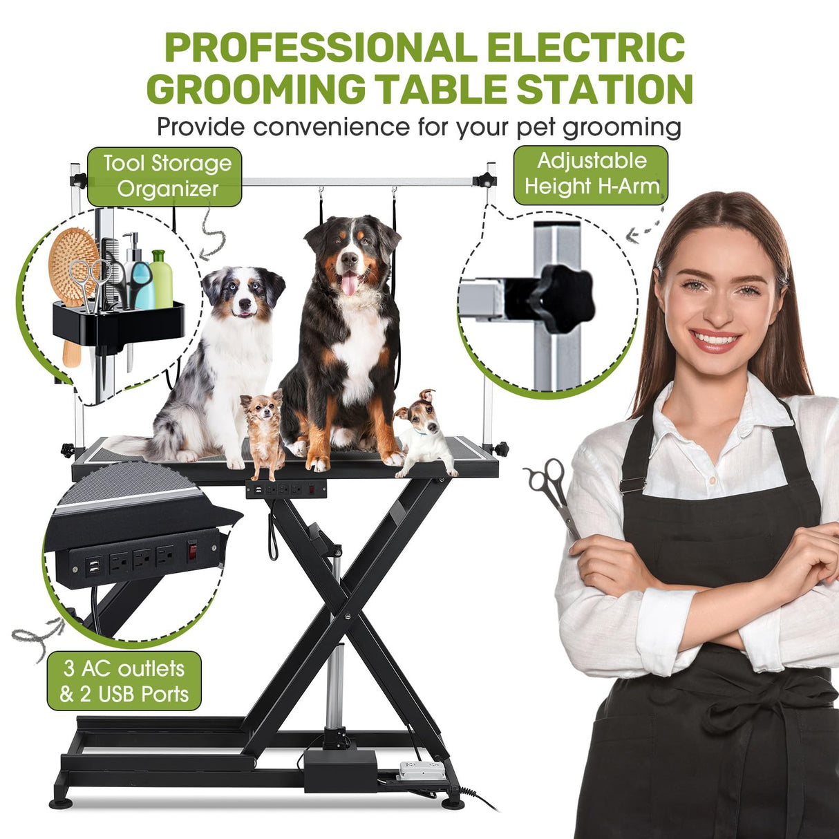 GarveeLife 50" Hydraulic Electric Dog Grooming Table,Heavy Duty X-Type Electric Lift Large Pet Grooming Table w/Aluminum Dog Grooming Arm,Anti Slip Tabletop,Tool Organizer/Dog Grooming Station GarveeLife