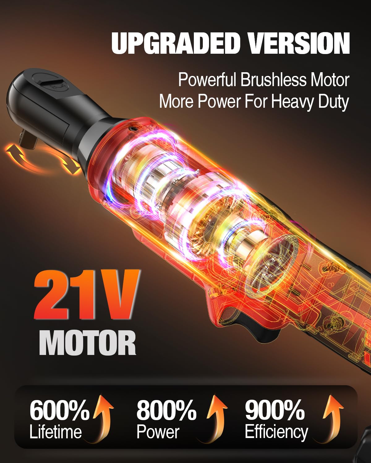 Cordless Electric Ratchet Wrench Set 3/8", Upgraded 60 Ft-lbs 21V Powerful Ratchet Tool Kit, With LED Light Cordless Ratchet,Variable Speed,7 Sockets, 3" Extension Bar, 1/4" Adapter, 2*2000mAh Battery SOARFLY