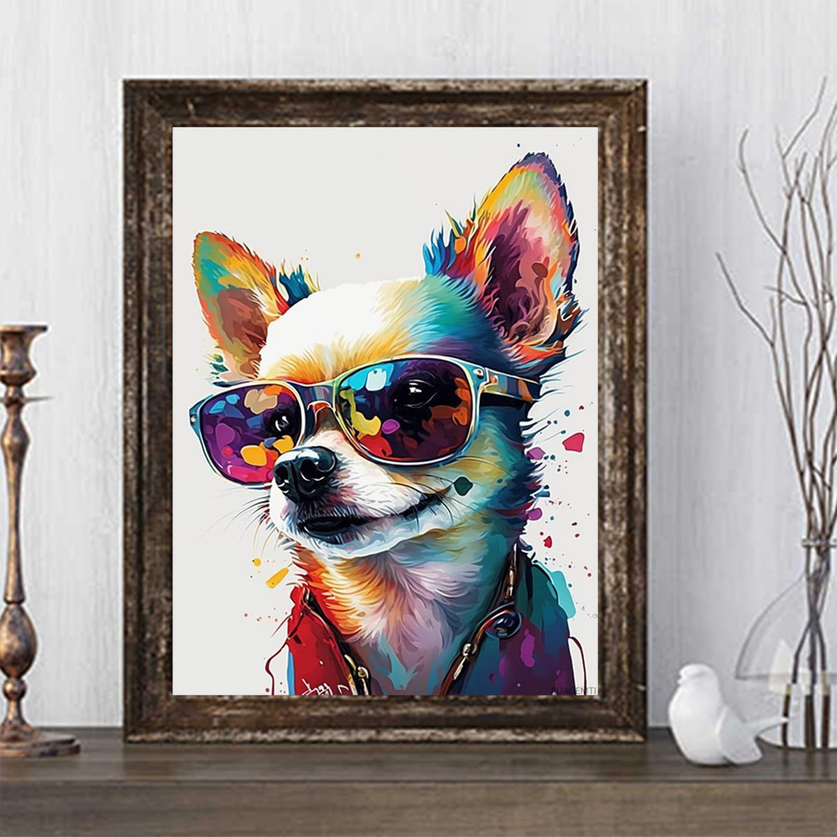 PUAGEMTI Diamond Painting Kits for Adults DIY 5D Chihuahua Round Diamond Cute Animals Full Diamond Diamonds, Home Wall Decor Gift Dog with Sunglass Gemstone Art Painting Kits 12x16inch PUAGEMTI