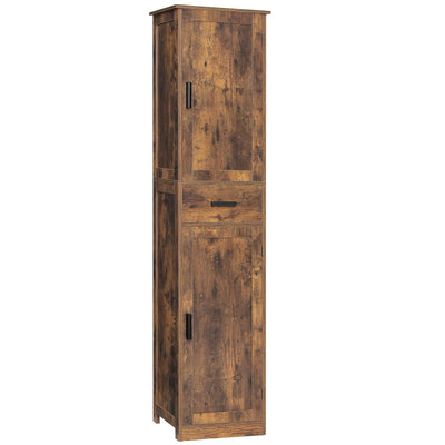 Usikey 67" Rustic Brown Tall Storage Cabinet with Adjustable Shelves & 2 Doors