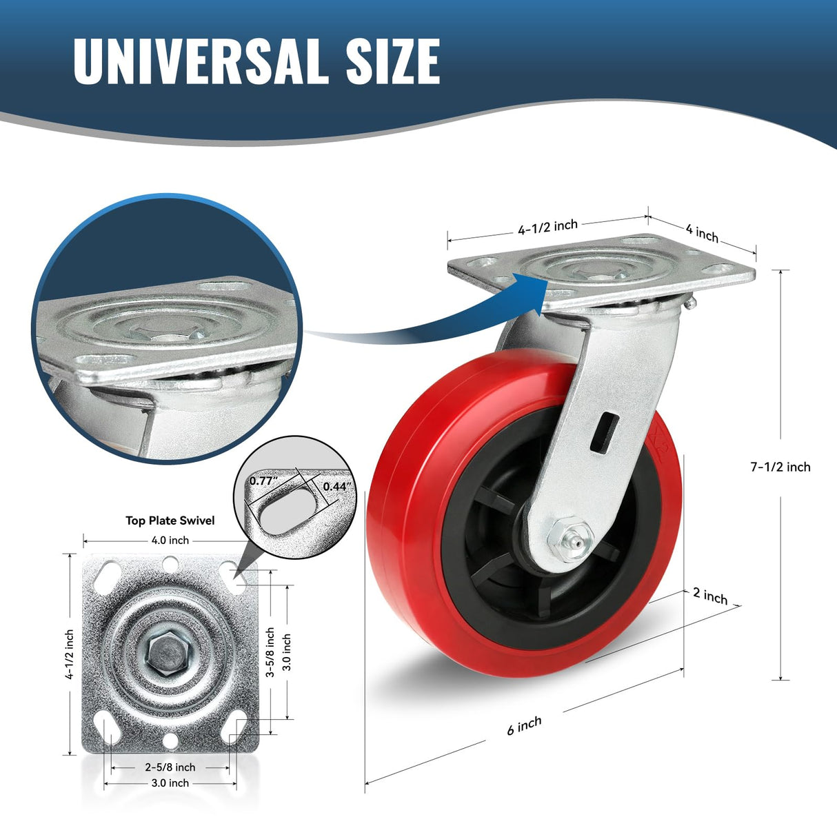 HANDSAMMU 6 inch Industrial Casters-Polyurethane on Polyolefin Swivel Casters, Set of 4 Heavy Duty Casters with 4000 lb Capacity, Caster Wheels for Workbench, Industrial Equipment (2Rigid&2Swivel) Handsammu