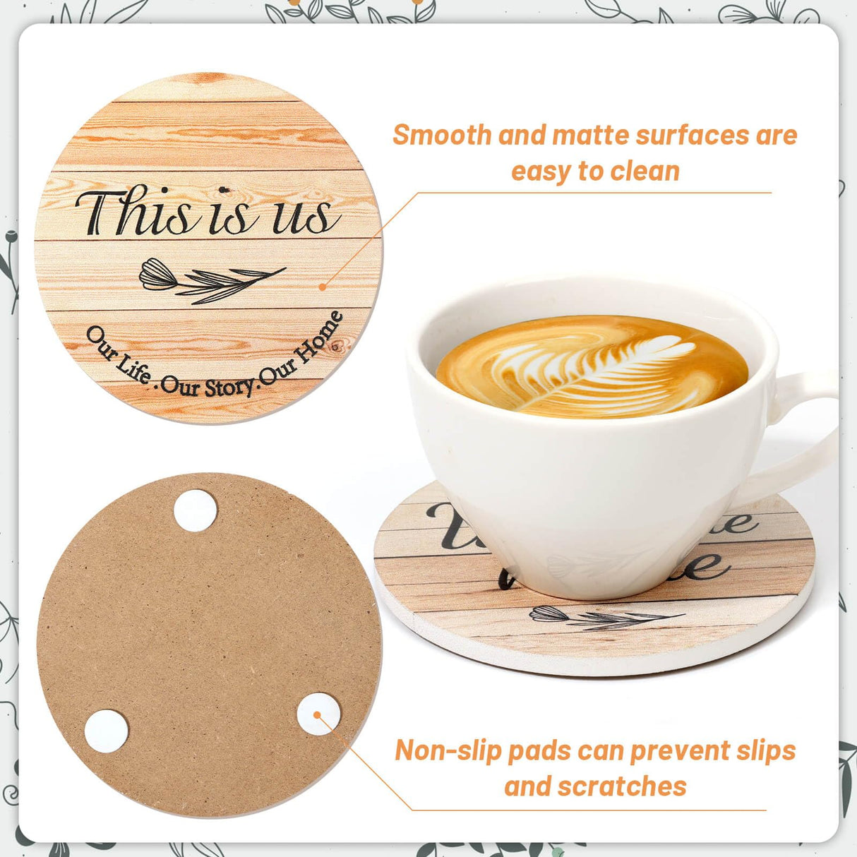 Billbotk House Warming Gifts for New Home, Farmhouse Coasters Set of 8, Wood Drink Coasters for Housewarming Gifts, Coffee Table Decor, Home Decor Billbotk