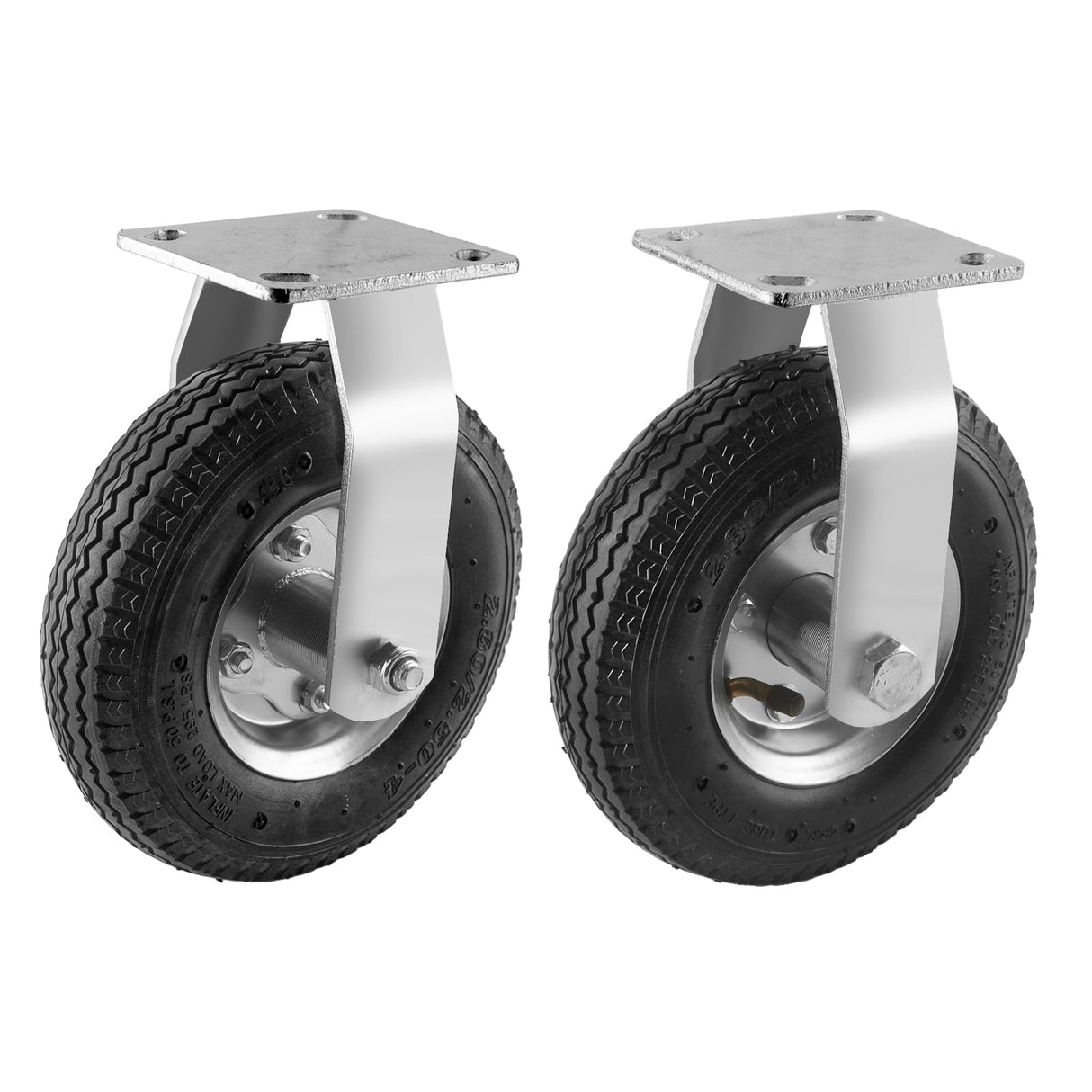 (2 Pack) RRQ 8 Inch Caster Wheels, Pneumatic Rigid Caster Wheels with Zinc Top Plate for Cart, Dolly, Trolley, Workbench and Wagon, All Terrain Casters, Black Rubber Wheels, 590 Lbs Total Capacity RRQ
