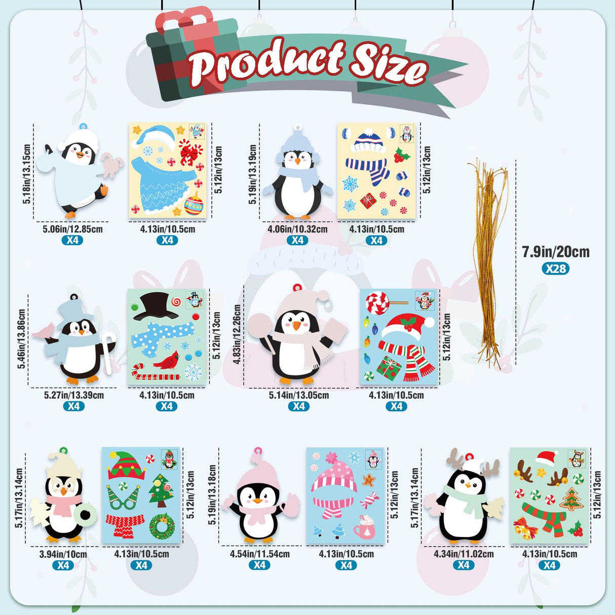28 Pack Winter Christmas DIY Crafts Kit for Kids, Make Your Own Christmas Penguin Ornaments Stickers Cutouts Art Crafts Bulk for Kids Winter Holiday Xmas Home Class Art Game Activities Party Favors VABAMNA