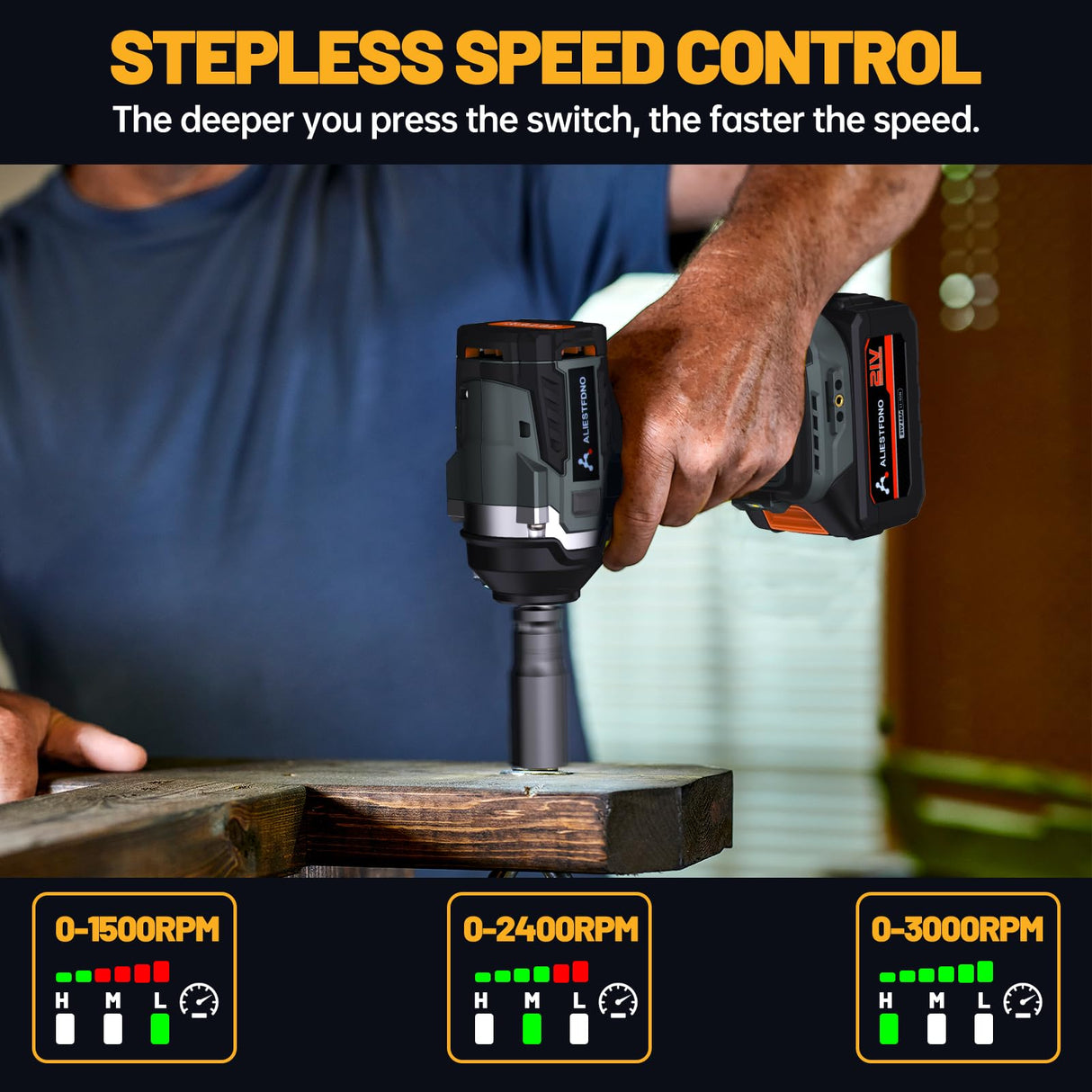 ALIESTFDNO 1/2 inch Cordless Impact Wrench, with Max TRQ (800N.m) 590Ft-lbs Brushless Electric Impact Gun, 2 x 4000mAh Battery, 4 Sockets, 3000RPM High TRQ Impact Driver for Home Car Truck Mower ALIESTFDNO