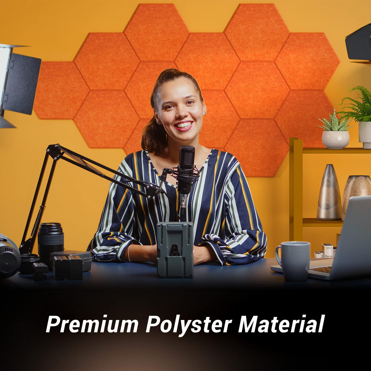 Self-adhesive Hexagon Acoustic Panels 12 Pack, TONOR 12"x 10"x 0.4" High Density Sound Proof Panels Tiles for Walls, Absorbing Noise and Eliminating Echoes Acoustic Foam for Home Studio Orange TONOR