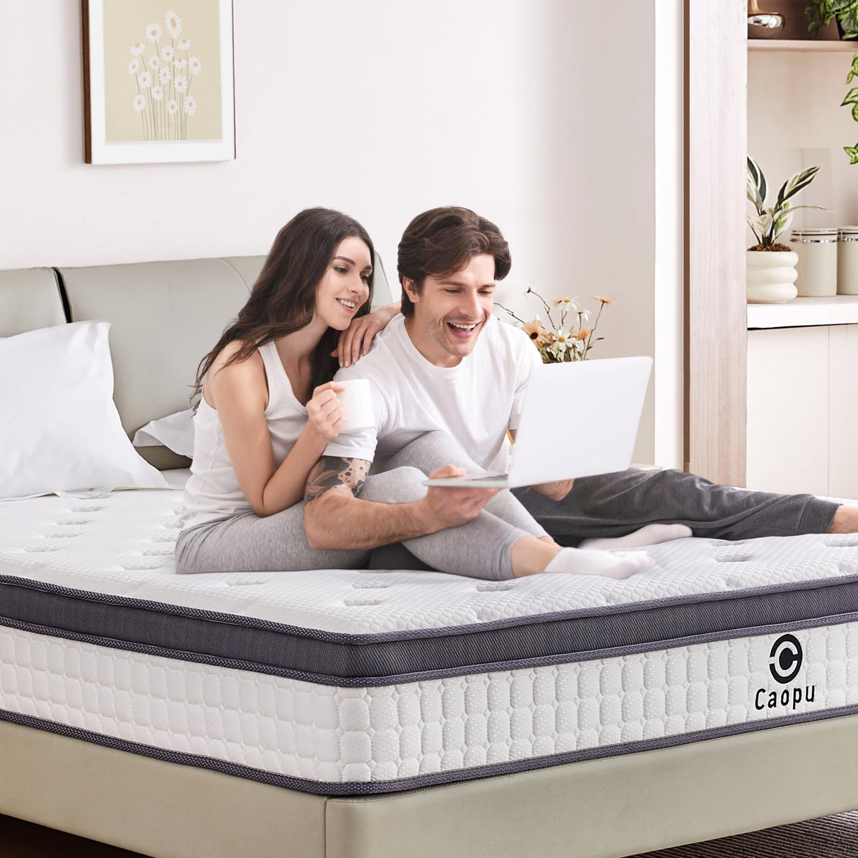 Caopu Queen Mattress, 12 inch Hybrid Mattress Queen Size in a Box, Medium Firm, Pressure Relief & Motion Isolation, Gel Memory Foam Mattress Pocket Springs, CertiPUR US Certified, 365 Nights Trial Caopu