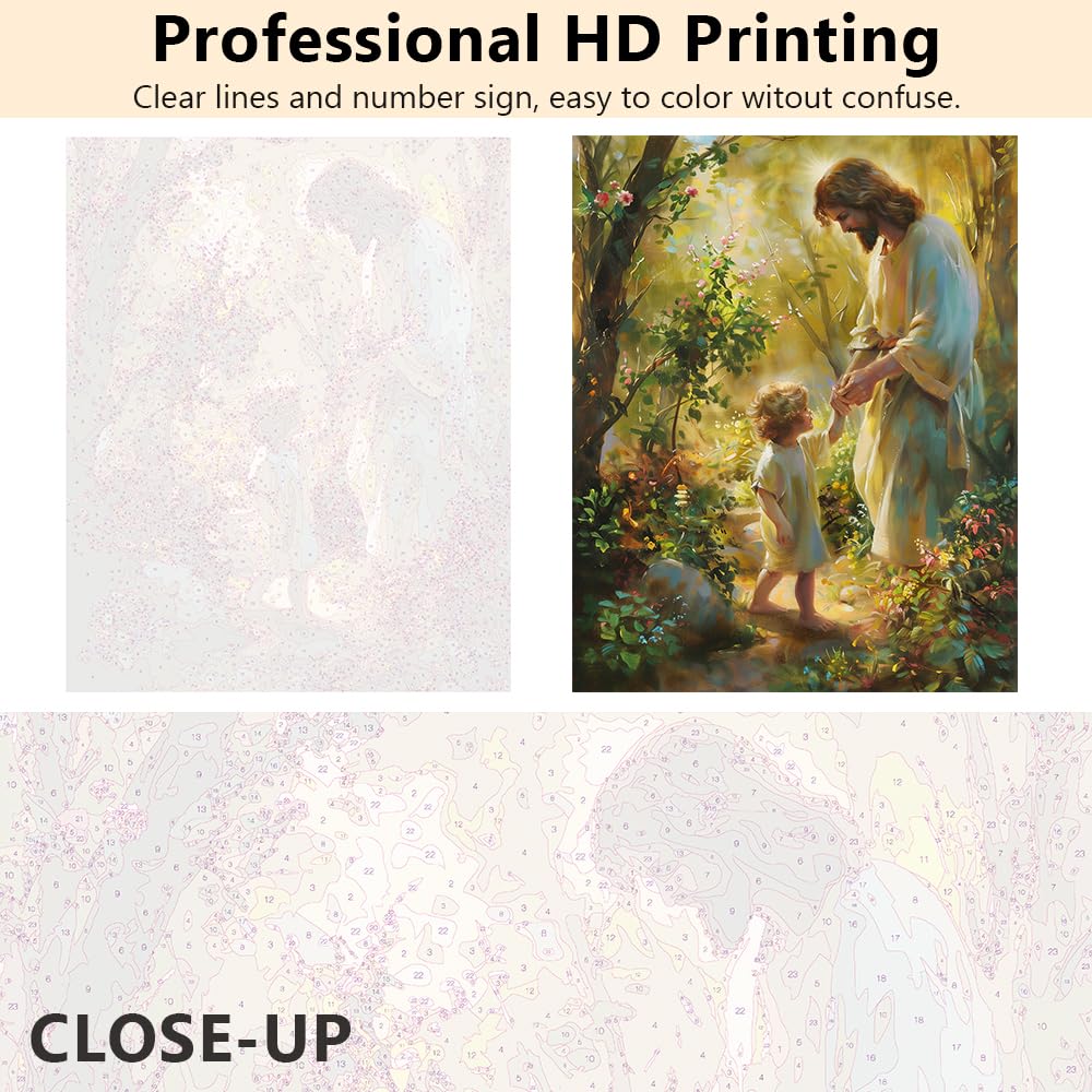 TUMOVO Jesus Paint by Numbers for Adult, Paint by Number Prayer Forest, Paint-by-Number Kits DIY Painting Kits On Canvas Religious Spirit Paint by Number for Adults,Frameless 16 x20 Inch TUMOVO