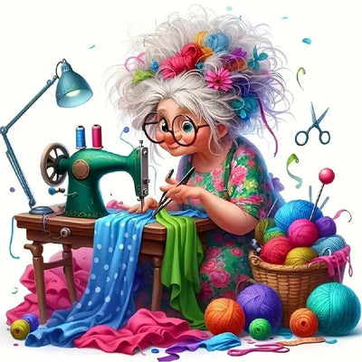 DIY Diamond Art Kits for Adults,Diamond Painting Kits for Adults,Simple Cartoon Grandma Full Drill Diamond Paintings for Beginners, 5D Paint with Diamonds Pictures Gem DIY Crafts Kits 14X14 Inch