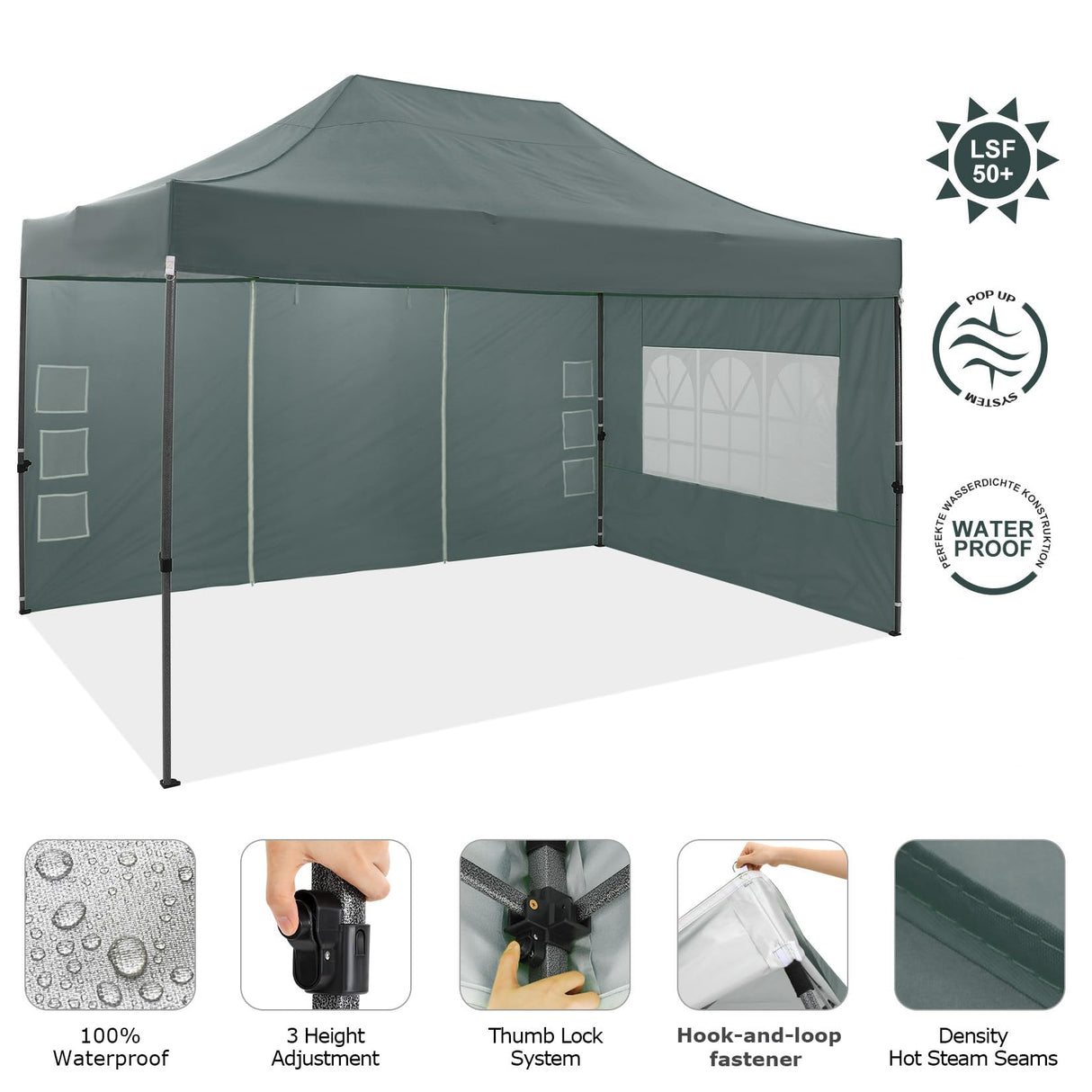 COBIZI 10x15 Pop Up Canopy with 4 Sidewall,Heavy Duty Canopy UPF 50+ All Season Wind Waterproof Commercial Outdoor Wedding Party Tents for Parties Gazebo with Carry Bag(10 x 15 ft Gray) COBIZI