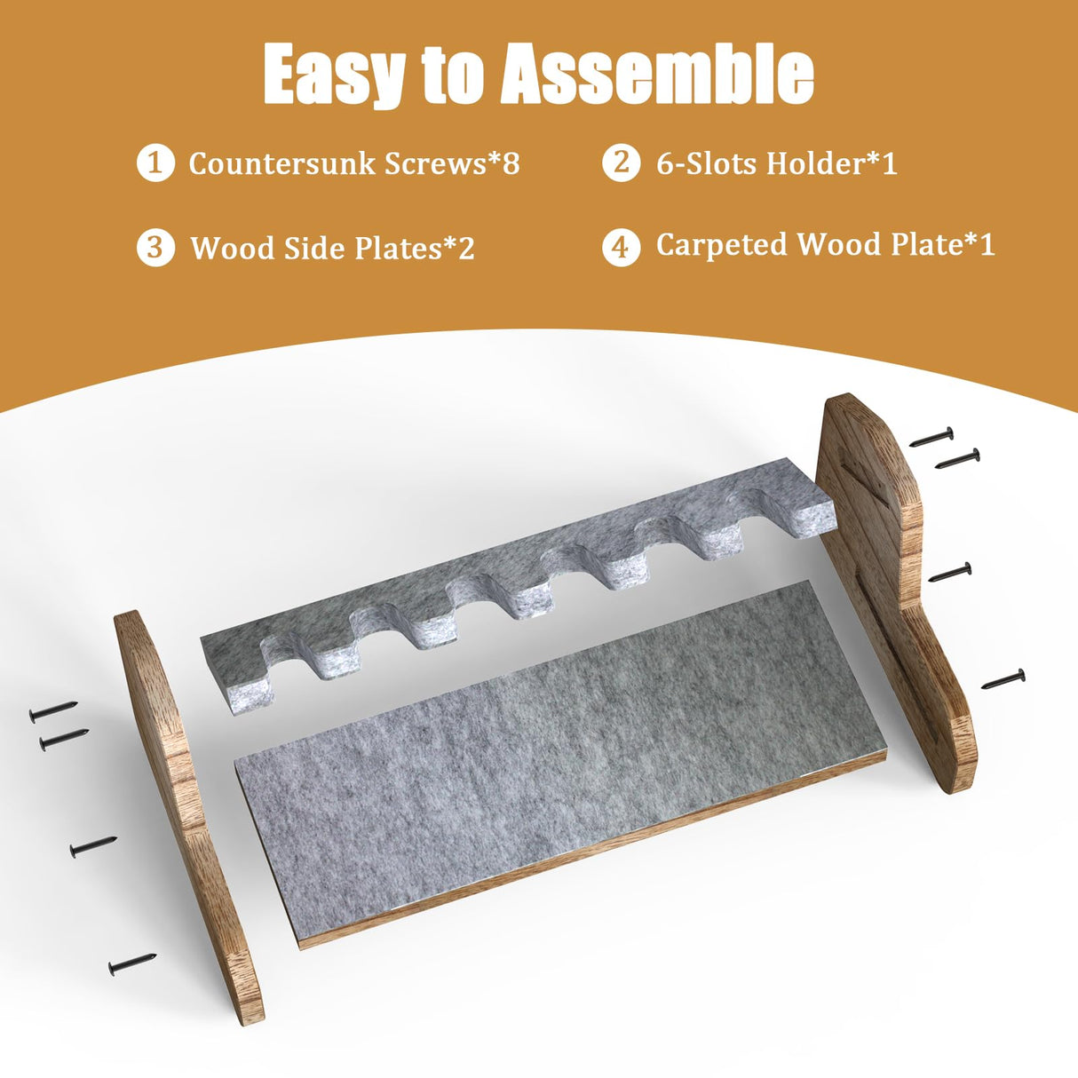 Aoanoko Pistol Rack for Gun Safe, Handgun Rack with Non Slip Carpeted Surface, Pure Wood Made Pistol Stand for Gun Cabinet Storage Pistol Storage, 6 Slots Pistol Stand Aoanoko