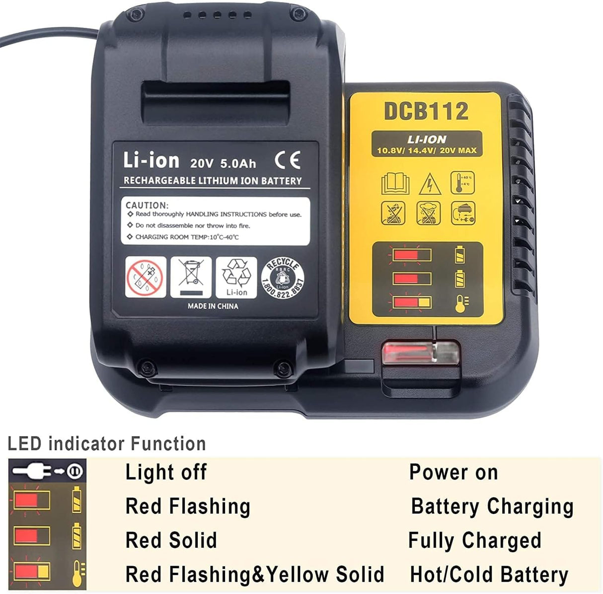 DCB112 Replacement Battery Charger for 20V Charger DCB101 DCB105 DCB115 DCB107,Compatible with 12V&20V/60V MAX Lithium-Ion Batteries DCB206 DCB204 DCB230 DCB240 DCB120 DCB126 DCB612 DCB609 DCB606 Gonocop