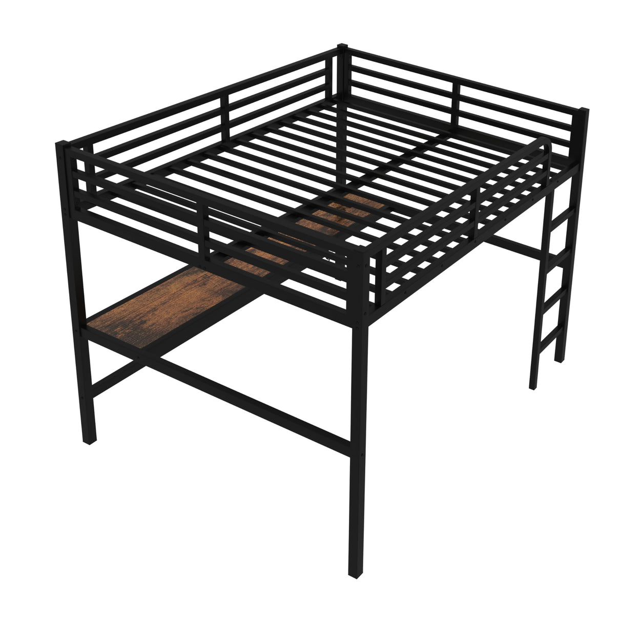 Queen Size Metal Loft Bed with Desk, LED Lights & USB Charging Station, Sturdy Noise-Free High Loft Bed Frame with Safety Guardrails, Space-Saving Loft Bedframe for Adults, Kids, Teens, Black (Queen) XUWANSHANG