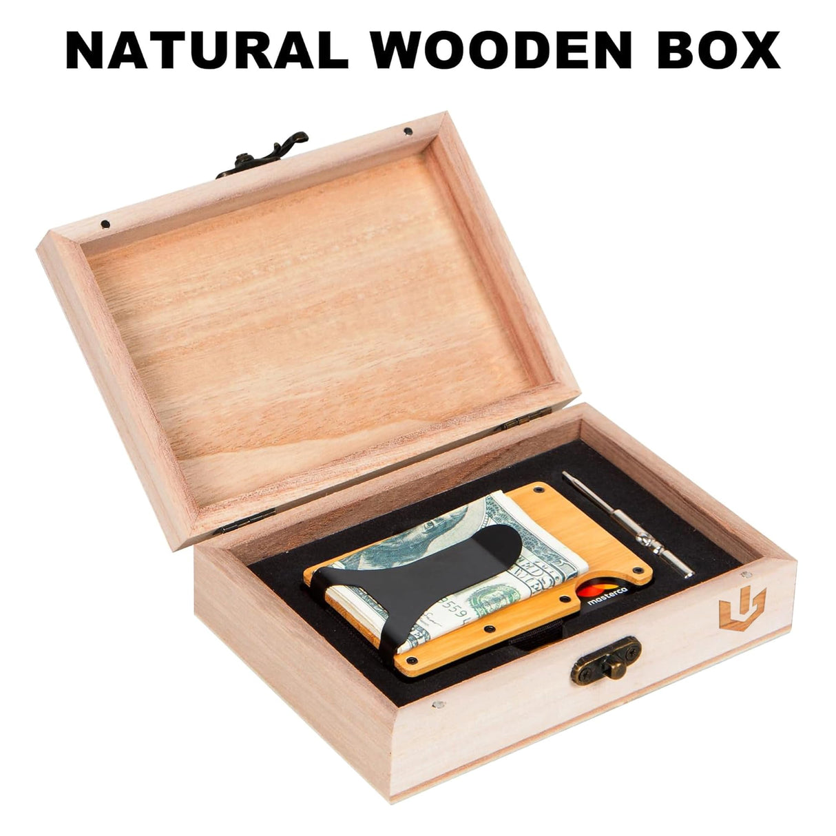 Custom Wooden Credit Card Holder with Money Clip and wooden box β Personalized Wallet Gift for Husband - Anniversary Gift for Him, Boyfriend Gifts, Minimalist Smart Wallet for Men (San Judas-Bamboo) OTGMPIREX