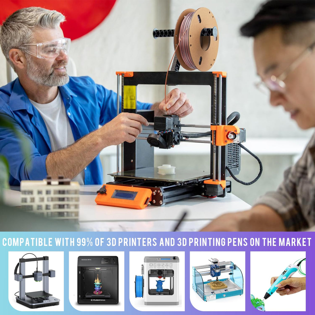 Dynta Tri-Colors Silk Pla Filament 3D Printer 1.75mm Filament Bundle, Multi-Color, 6 Pack 250g Each Dynta