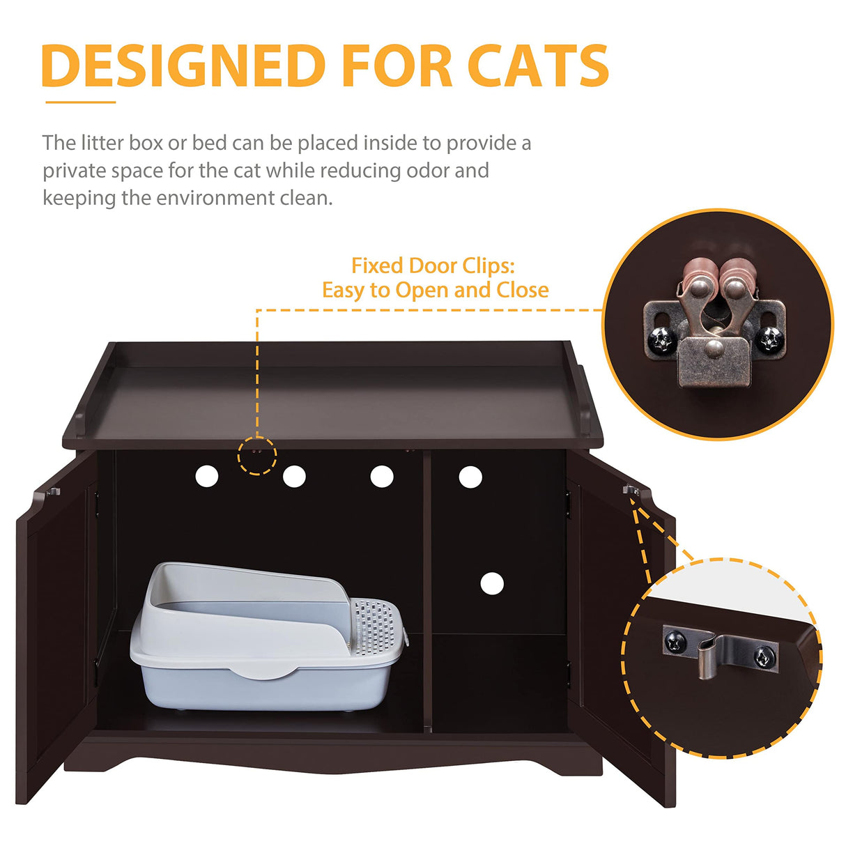 Yaheetech Cat Litter Box Enclosure, Hidden Cat Washroom Wooden Cat Litter Cabinet Indoor Cat Litter Box Furniture, Decorative Pet Side Table, Storage Bench for Large Cat Kitty, Espresso Yaheetech