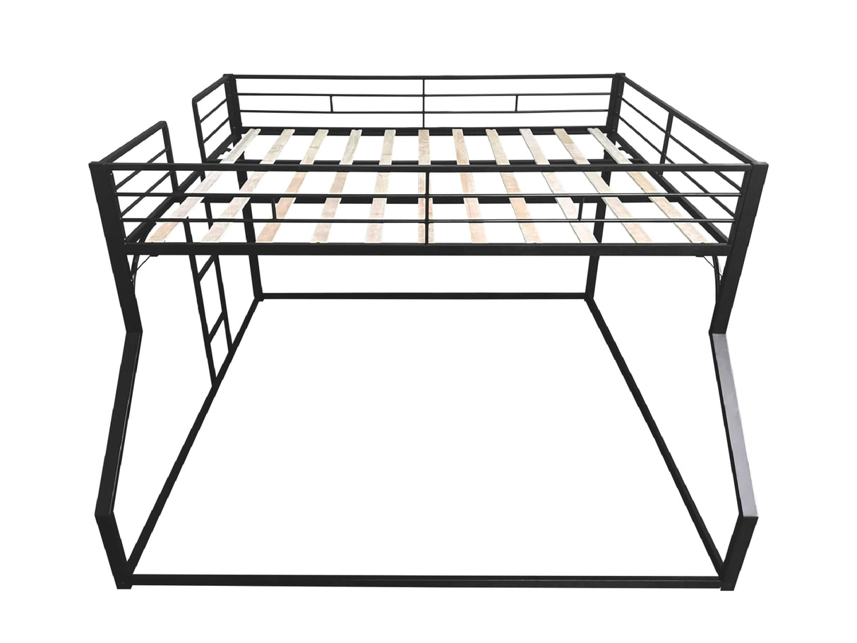 PVWIIK Queen Over King Bunk Bed with Guardrails for Girls, Boys,Metal Bed Frame w/Ladder for Adult Teenagers Kids Bedroom,Reinforcement Design and Space Saving Design, No Box Spring Needed,Black PVWIIK